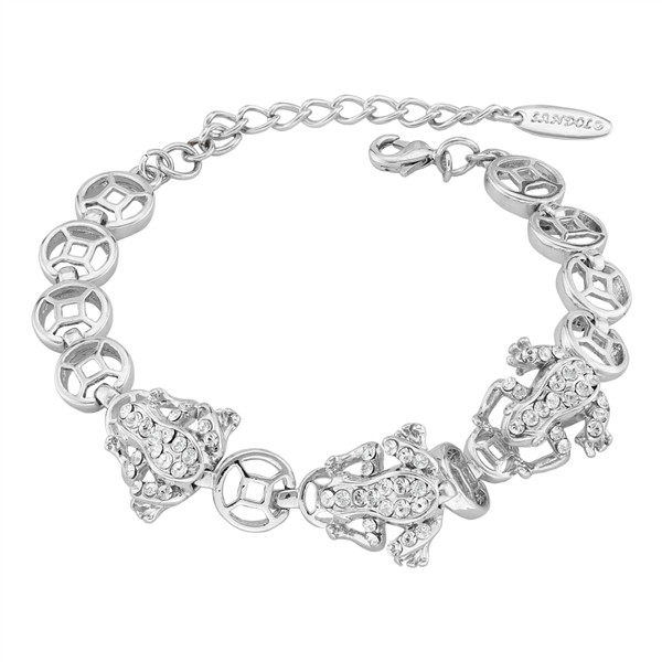Alternate view of Made With Swarovski Crystals White Gold Plated Frog Bracelet Brand New!!!
