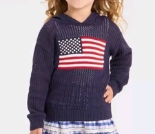    Cat  Jack Girls American Flag Sweater Knit Hoodie Size XS 4/5    