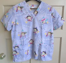 Betty Boop Scrubs Thick Lavender Size M Silver Screen Queen Double Pockets