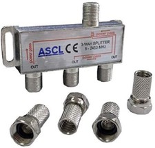 ASCL 1 in 3 Out TV Aerial Freeview Coaxial Cable Splitter + F Plug Connectors