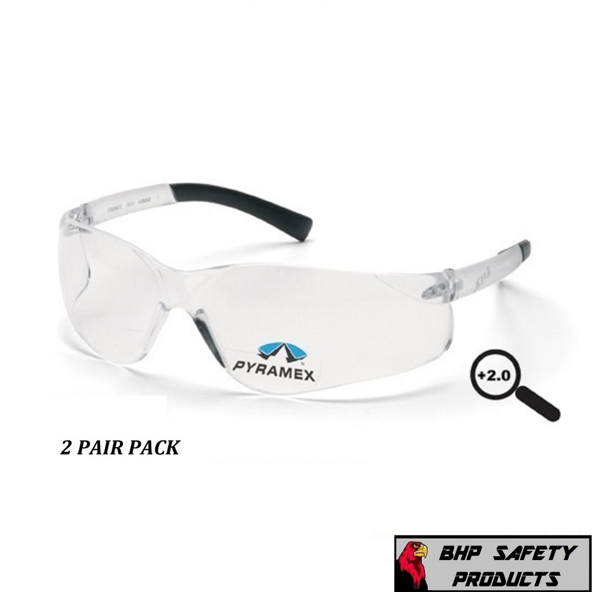 PYRAMEX ZTEK READER SAFETY GLASSES +2.00 CLEAR BIFOCAL LENS