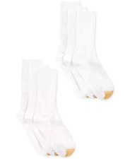 6 Pairs Gold Toe Casuals Women's Ribbed Crew Mid-Calf Socks White Size 6-9