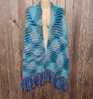 New Blue Green Purple Hand Knitted Shawl Scarf Wrap Boho Hippie Handmade Fringe