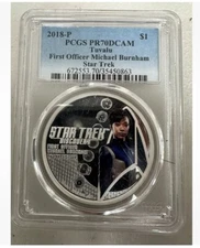 2018-P Tuvalu Star Trek First Officer Michael Burnham 1 Oz Silver PCGS PR70 DCAM