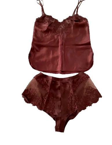 La Perla Silk Lingerie 2 Piece Set Marrone Brown Sheer Lace Trim 8