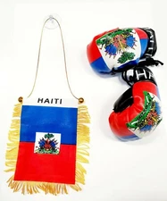 HAITIAN  FLAG CAR WINDOW HANGER AND HANGING BOXING GLOVES