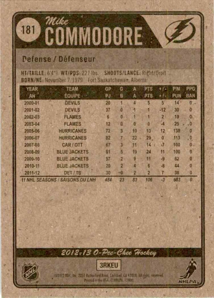 2012-13 O-Pee-Chee Mike Commodore #181 - Image 2 of 2