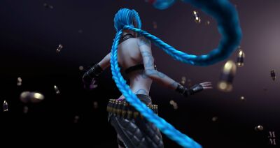 League of Legends blue hair cgi women jinx league playmat gaming mat