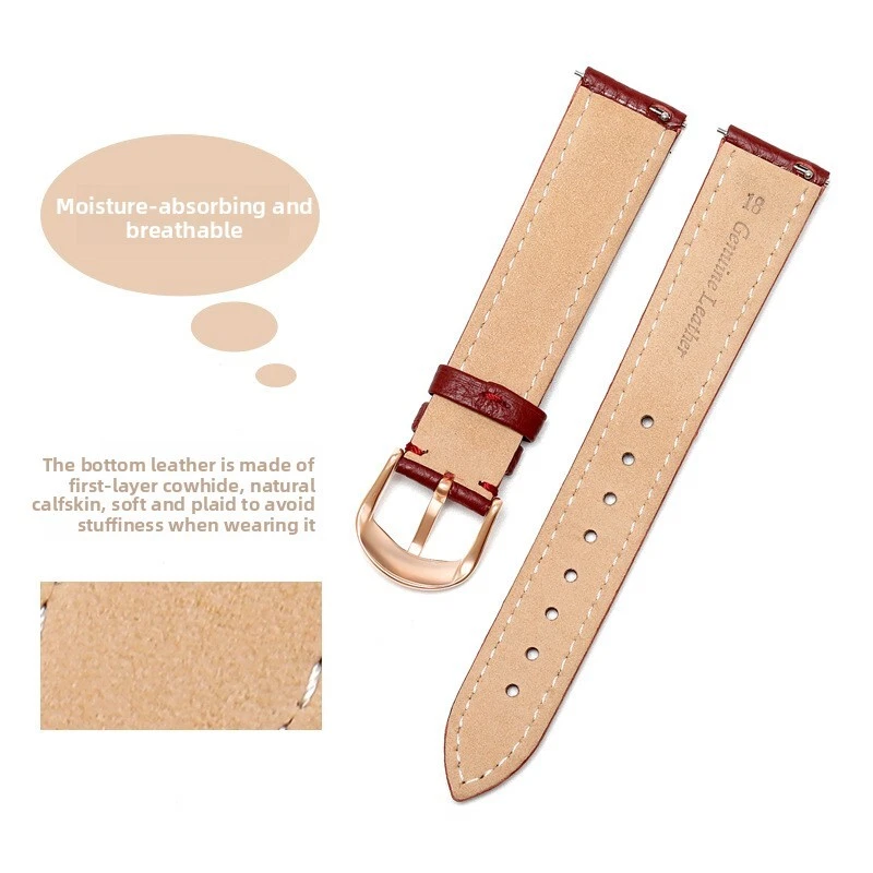 Soft Double-sided Cowhide Genuine Leather Watch Band Quick Release Strap 12-22mm - Image 4 of 4