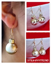 OHRRINGE HÄNGER WEIHNACHTSKUGEL KUGEL  "Merry Christmas"  gold weiß