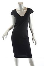 PRADA Black Viscose Blend Sweetheart Neckline Cap Sleeve Shaped Dress Sz M (US4)