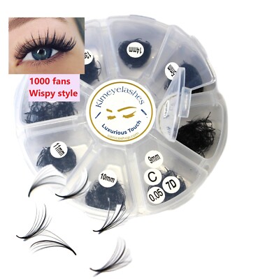 7D Wispy 1000 Premade Volume Loose Fans Black Eyelash Extensions Hybrid Mixed