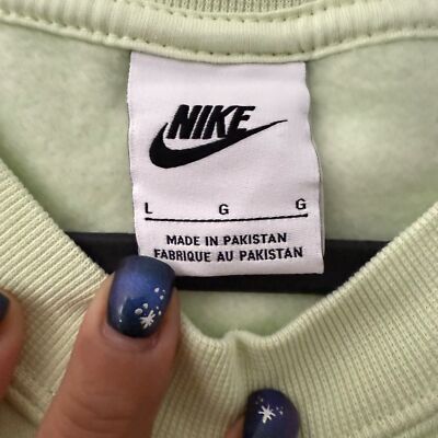 Nike Neon Green Small Swoosh Embroidered Fleece Oversized Crop Sweatshirt Large | eBay