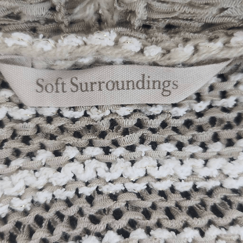 Soft Surroundings Tan and White Stripe Knit Cardigan Sweater Size Petite Small - Picture 6 of 9