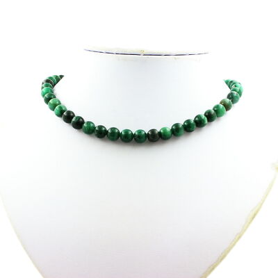 Perlenkette Glimmer grün aus Tansania Qualität 5A 8mm Edelstahlkette.