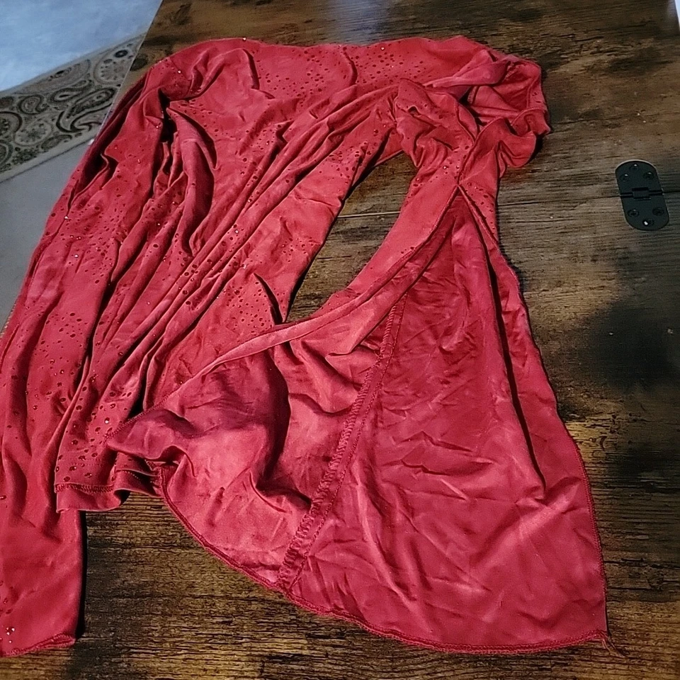 Blusa tocador para mujer roja transparente manga larga recortada y abertura con lentejuelas XL Foto 3 de 3