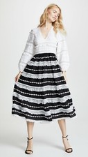 ULLA JOHNSON Black White Floral Embroidered Lace Stripe Skirt Cocktail Dress 10