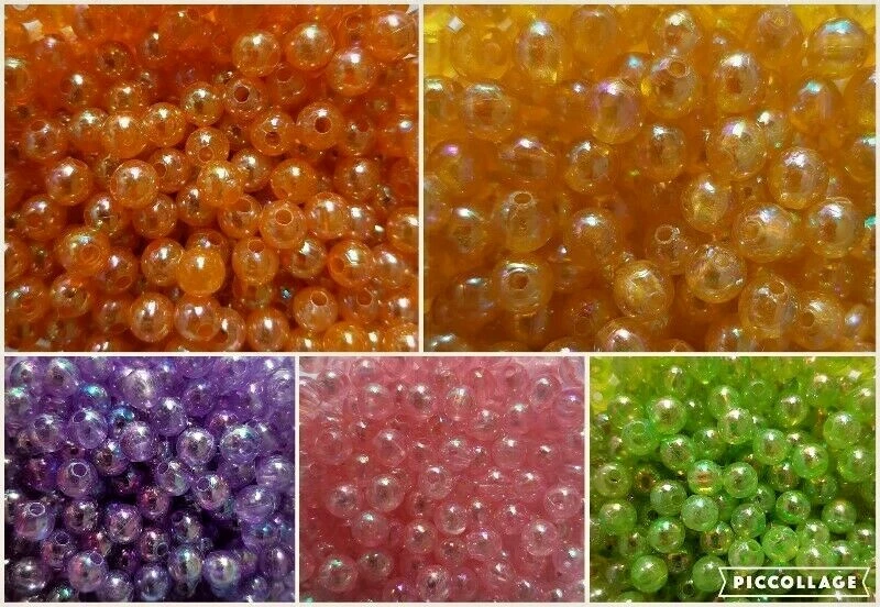 100 8mm ACRYLIC RAINBOW PEARL LUSTRE ROUND BEADS - Various Colours - Image 1 of 1