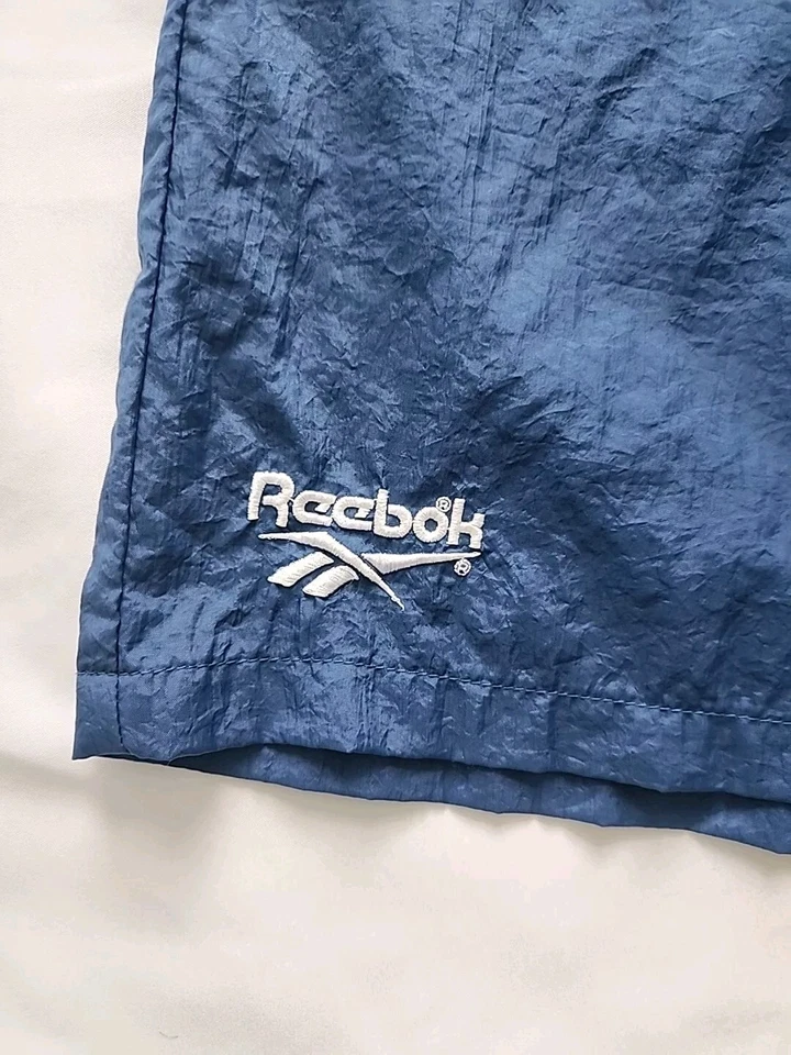 Мужские винтажные 90-х Reebok синий сетки с подкладкой тройной логотип плавать сундук шорты Sz L - Изображение 2 из 4