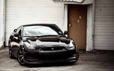Cars black nissan front view gt r Desk Mat Stitched