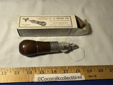 Vintage C A Myers Co Leather Lock Stitch Tool Original Box Sewing Awl Chicago Il