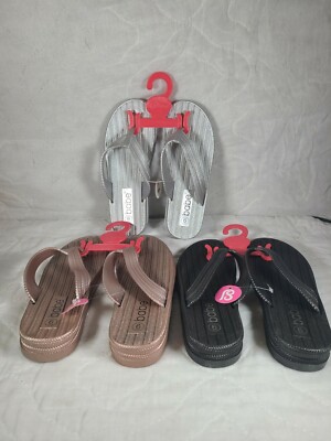 3 NEW Babe Size 6 Women's Sandals/Flip Flops - Black/Silver/Rose Gold