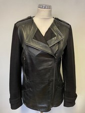 Lk Bennett Black Leather & Wool Sleeve Zip Up Biker Style Jacket Size 10
