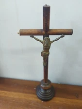 Antique 1800s Christian French Primative Altar Cross Crucifix Jesus 