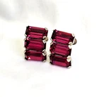 VTG ART DECO Sterling Silver Screw Back Earrings Red Baguette Rhinestone Jewelry