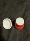 Vintage Hazel Atlas Painted Milk Glass Strawberry Jar w/ Lid — photo 4