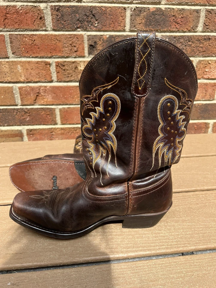 Laredo Women Cora Boots 9.5 Brandy 52034 Brown Studded Square Toe Leather - Изображение 3 из 4