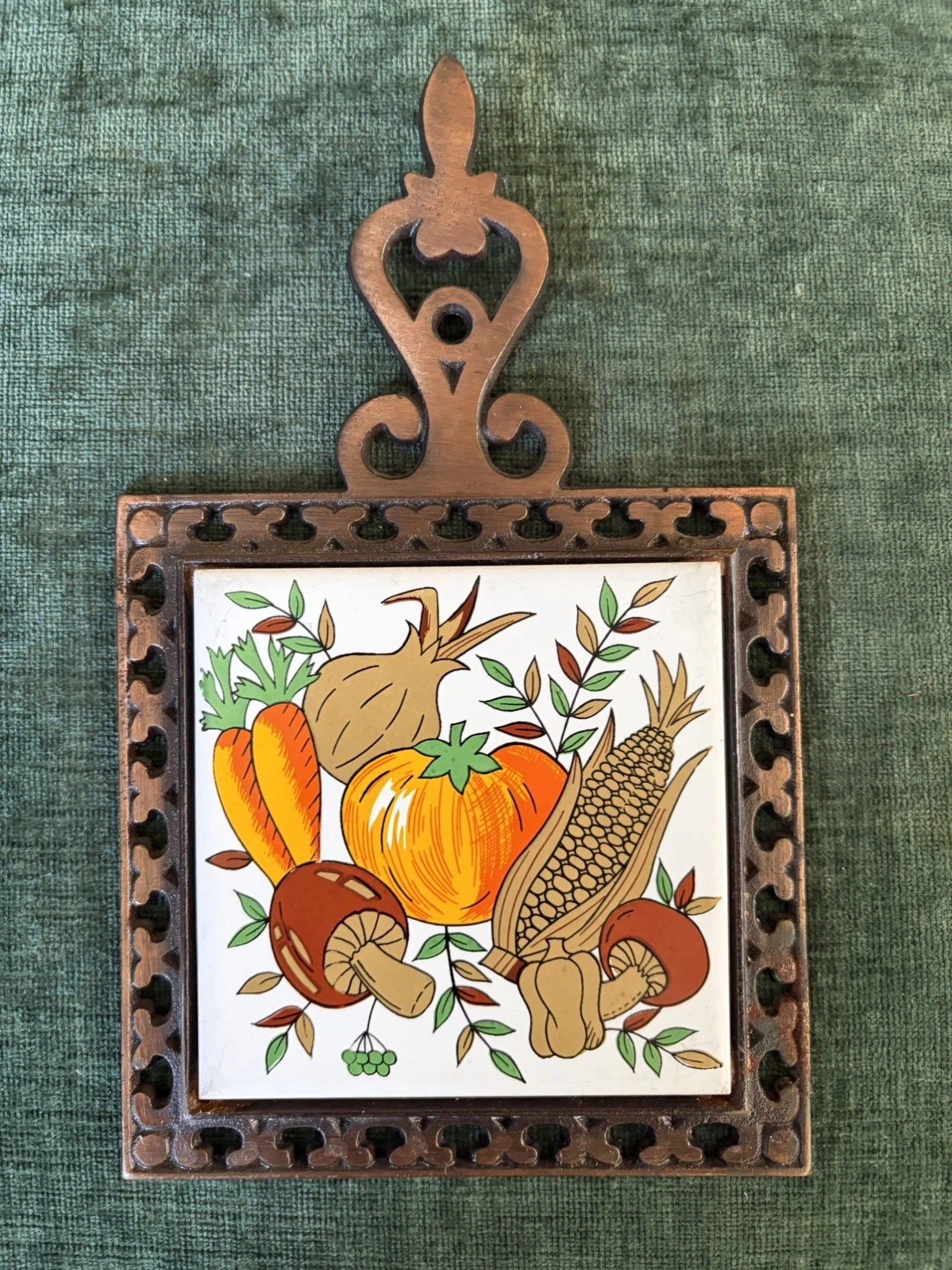 Lot 4 Vtg MCM Cast Iron Tile Trivet Hot Plate Wall Decor Fruit Sunflower Kitchen image 5