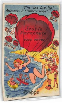 76 DIEPPE #32037 UNTER DEM FALLSCHIRM PIN UP SYSTEMKARTE