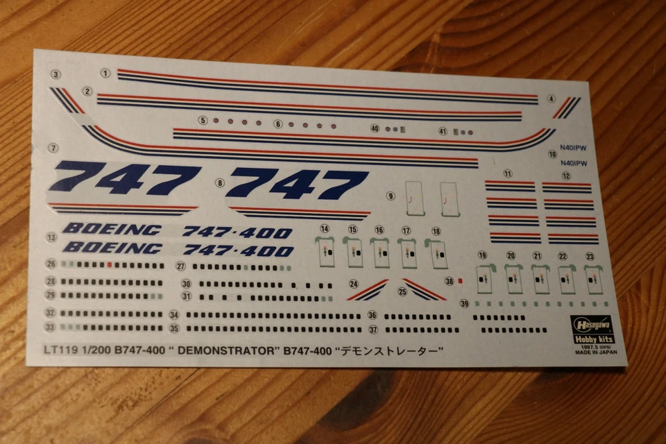Original airliner decal  HASEGAWA Boeing747 Demonstrator in 1/200 scale