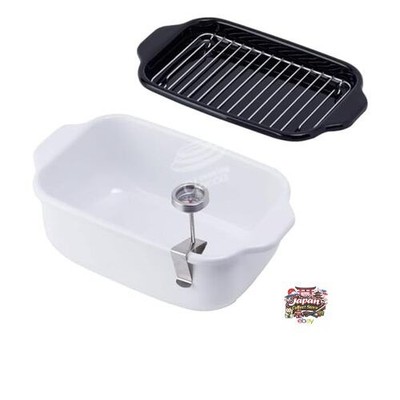 Fuji Enamel Tempura Pot Square White with Washable Thermometer Drain Rack and