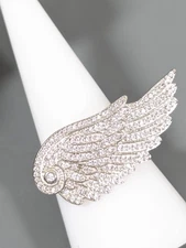 Silver Tone Crystal Pave Angel Wing Cocktail Ring Size 8