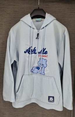 VintageCare Bears Grumpy Fleece Hoodie   ''Ask Me If I Care'' Blue Women s Large