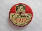1920 Vintage CORTICELLI Florence MASS MA Kitty Cat Dental Floss LITHO Pocket Tin