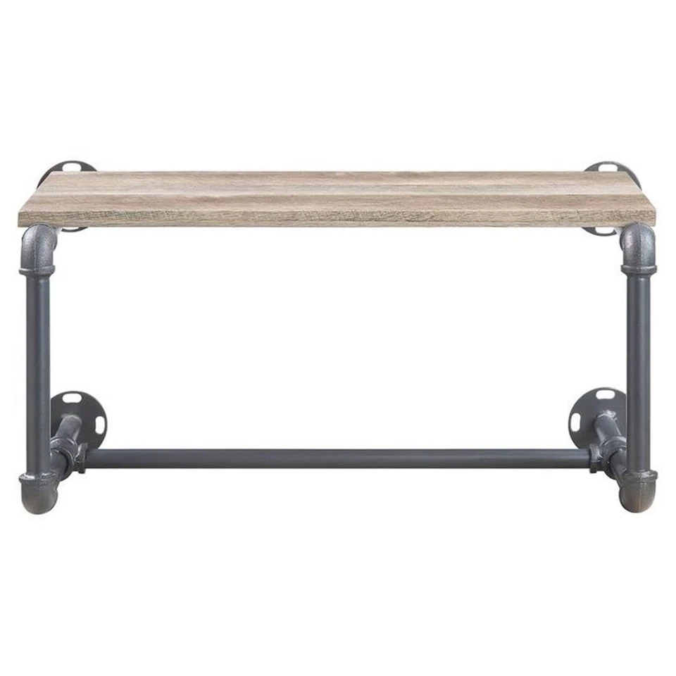 Estante de pared de metal Brantley con estante de madera en roble y gris arena Foto 3 de 4