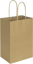 bagmad 100 Pack 5.25x3.25x8 Inch Brown Small Paper Bags with Handles 
