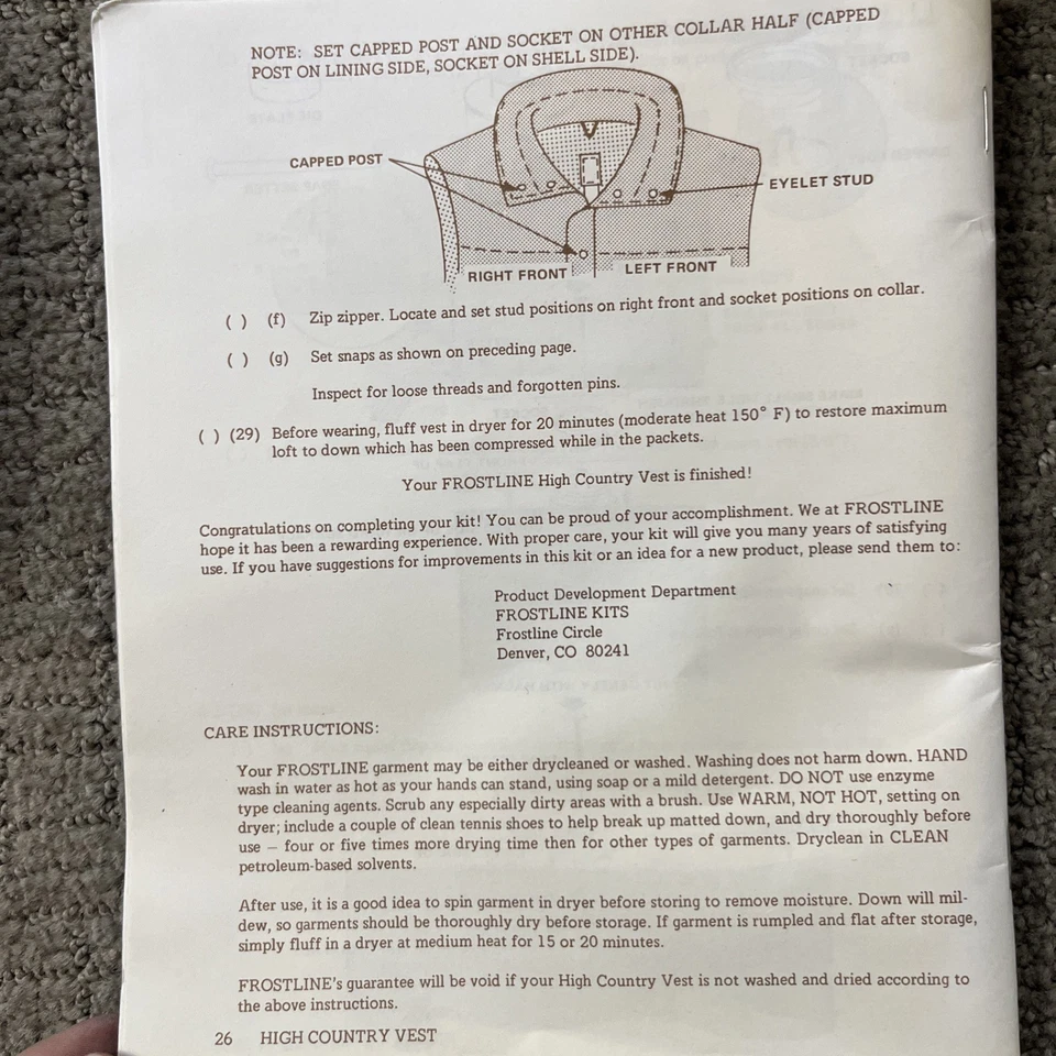 Frostline Sew Kits High Country Vest Blue 1981 Pattern Fabric Vintage Rare XS/S - Image 3 of 4