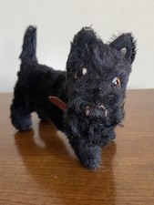 VTG Rare Steiff Black Scotty Terrier Mohair Dog Jtd Head Silver Button NICE 