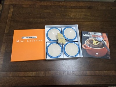 BRAND NEW Le Creuset Stoneware Mini Cocottes Set of 4 with Cookbook - Marsielle