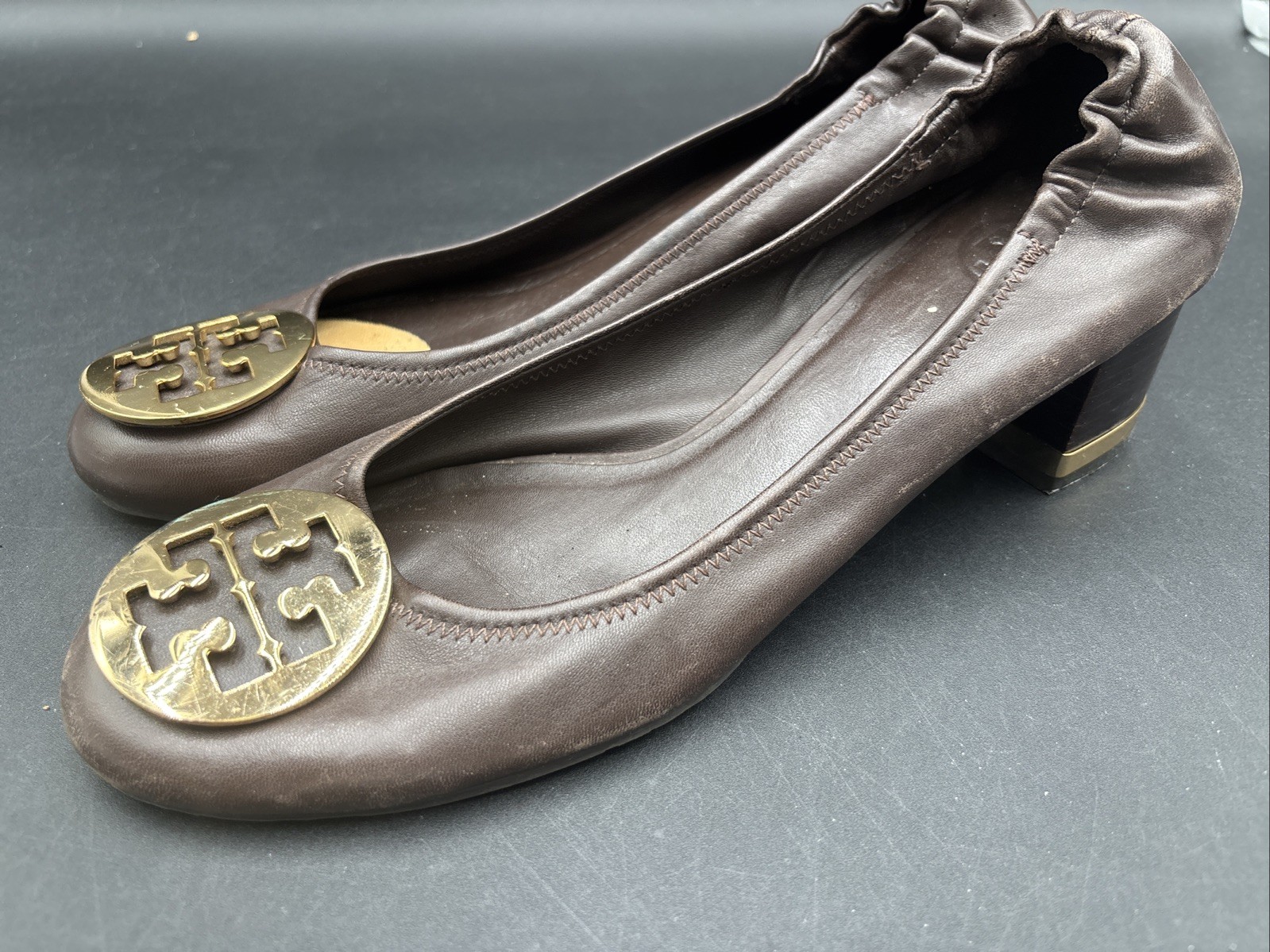 Tory Burch Reva Brown Leather Ballet Pumps Size 10M 0113-112