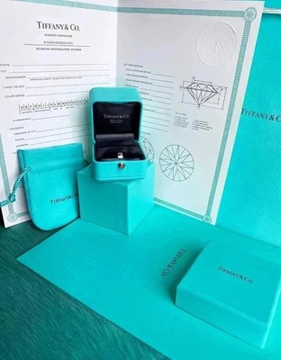 Tiffany & Co. Blue Leather Engagement Ring Box Signature Jewelry Case