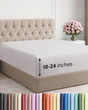 Extra Deep Full Fitted Sheet - Hotel Luxury Single Fitted Sheet Only - Easily...