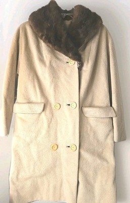 Vintage Golet Mink Collar Swing Coat Cream Double Breasted Good Condition 1950s