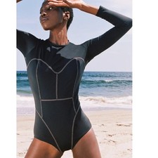 Mara Hoffman Lido Surf Suit Long Sleeve One Piece Swimsuit Black Sz M Rashguard