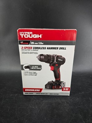 Hyper Tough 20V Max Brushless Cordless Hammer Drill 2-Speed w/Battery & Charger