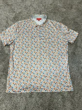 Redvanly Golf Flower Print Polo ~ XL ~ Orange/blue/grey